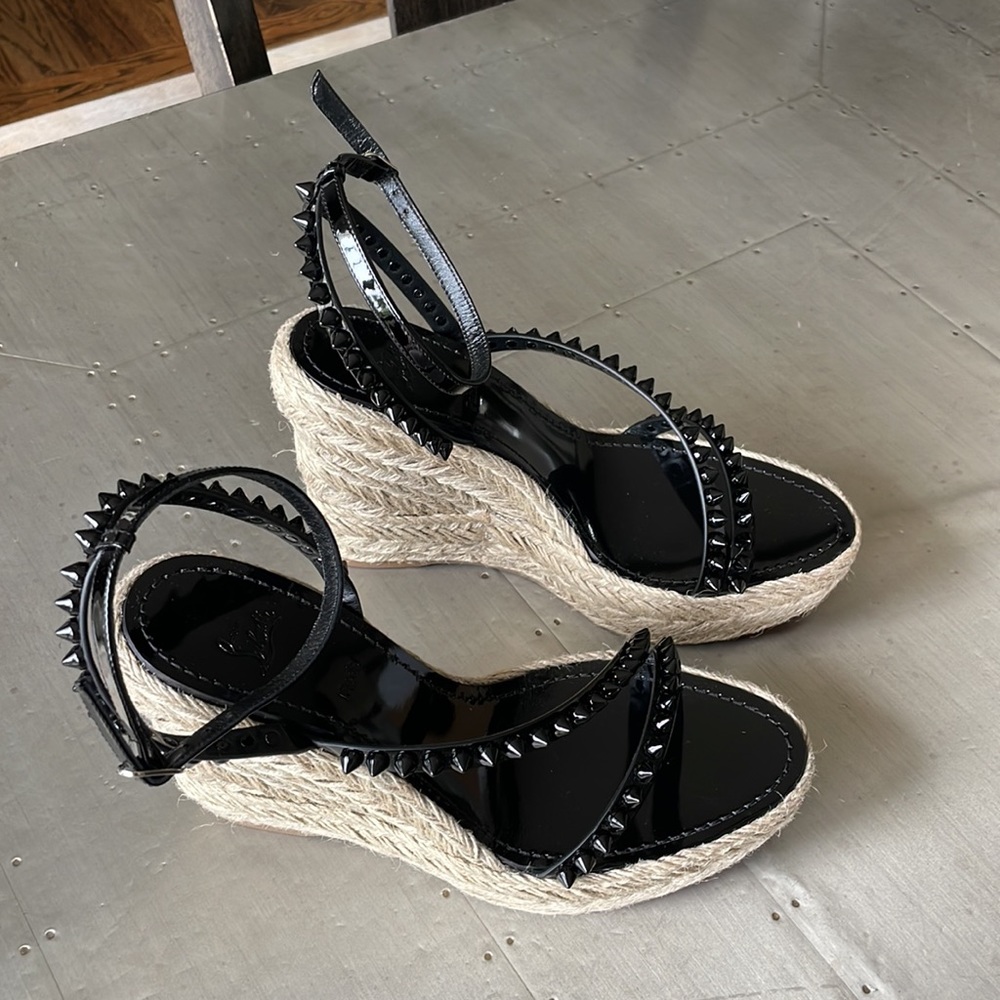 Christian Louboutin mafaldina zeppa black 120mm wedge espadrille sandal sz 39 - Picture 3 of 14